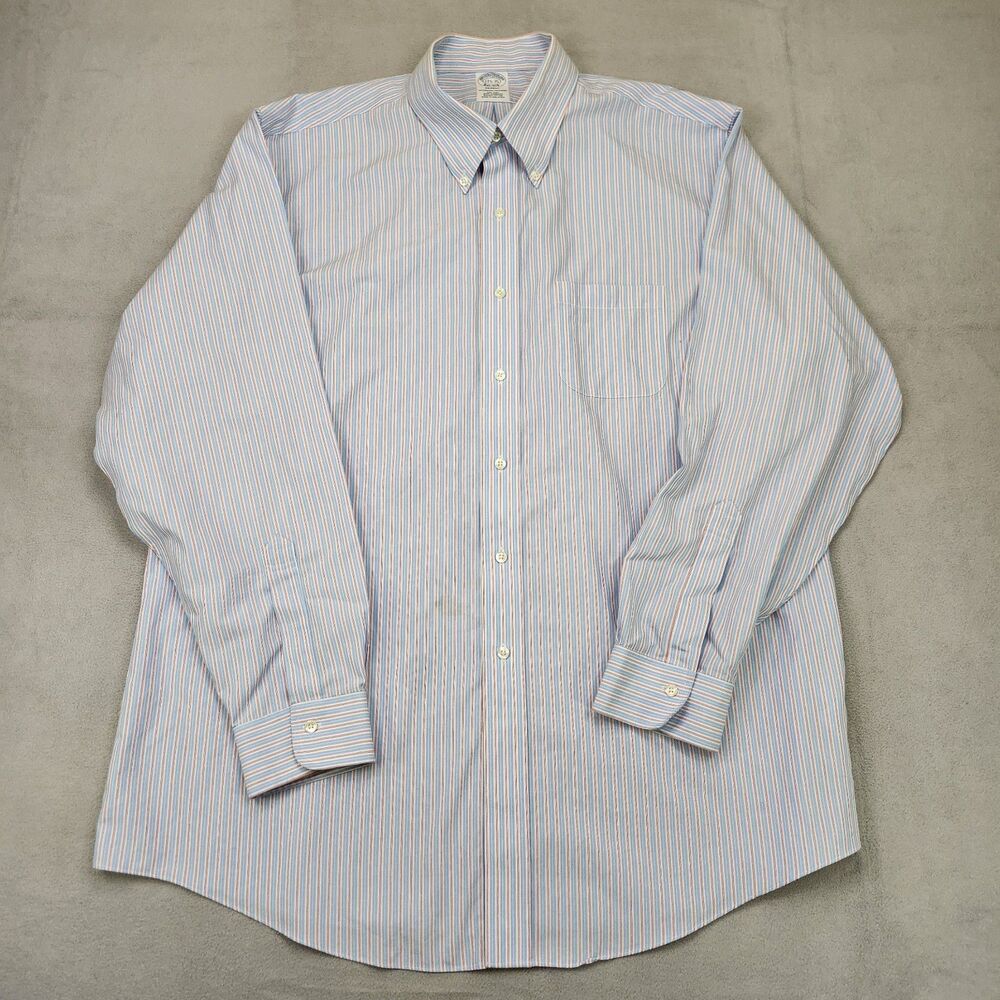 Brooks Brothers Regent Dress Shirt Men's 17.5-35 Blue Striped Non-Iron Supima